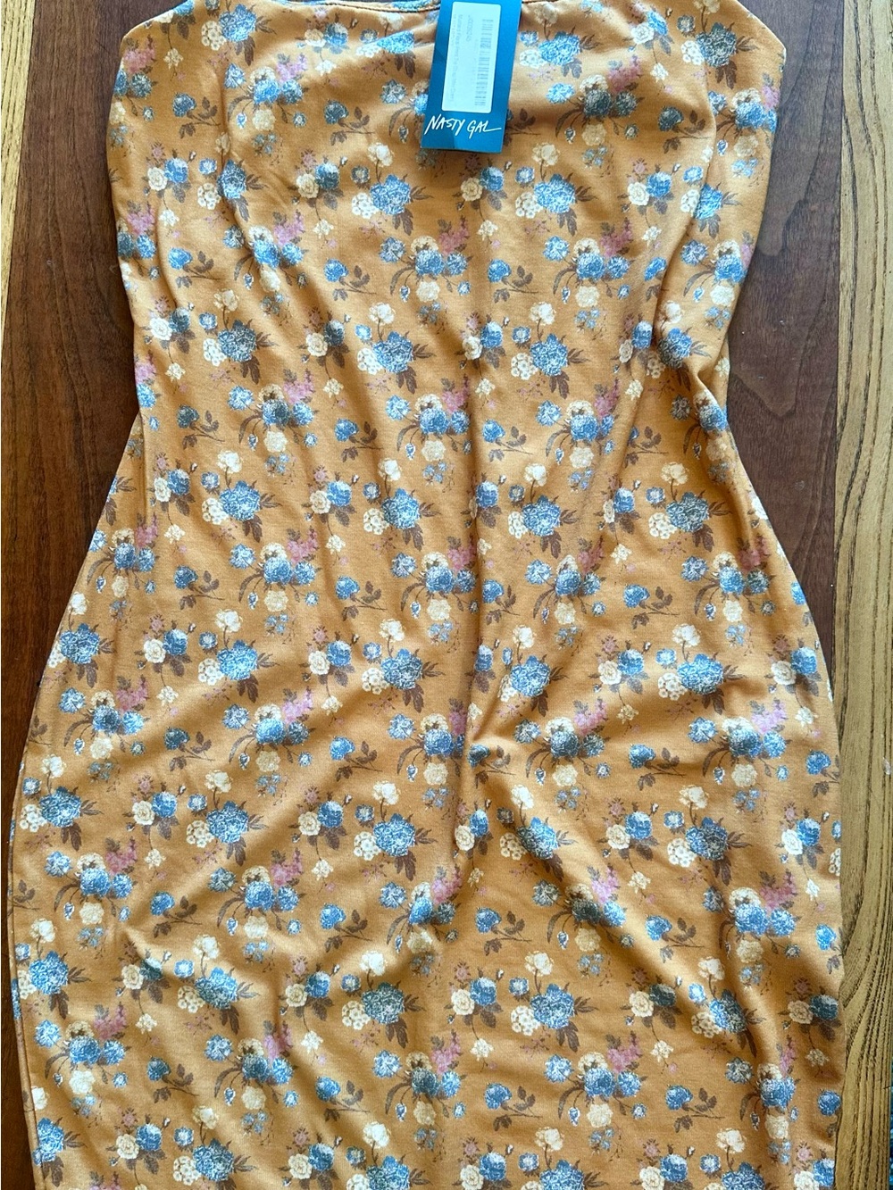 Nasty Gal Mustard Floral Strapless Bodycon Dress